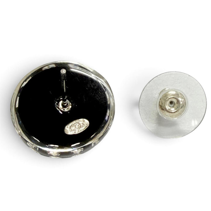 極美品△CHANEL シャネル D26A ココマーク クリスタル ラインストーン モノトーン スタッド ピアス アクセサリー 両耳用 ブラック 箱付き