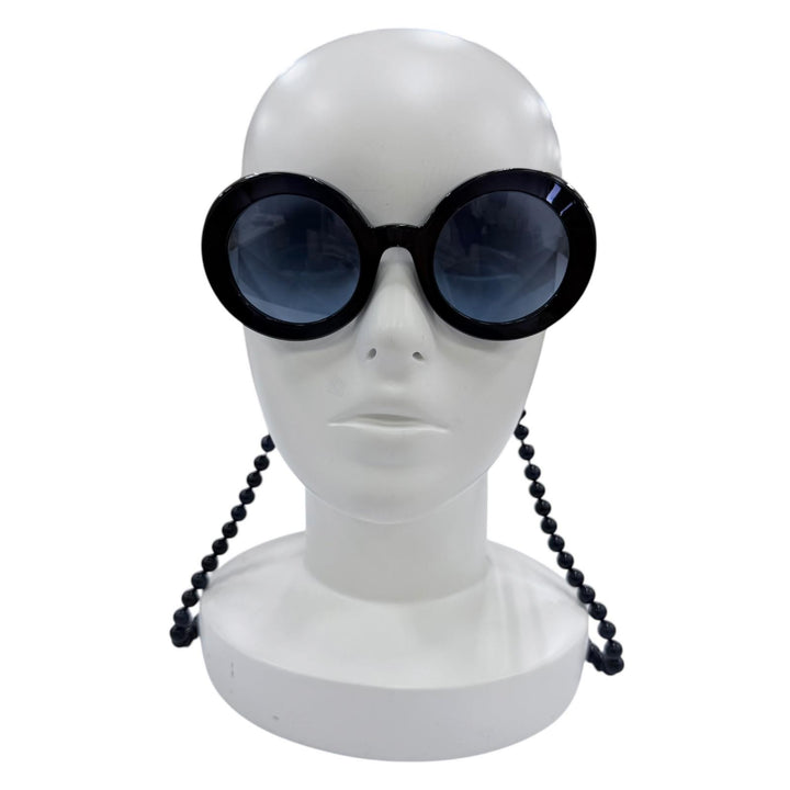極美品☆CHANEL シャネル 5489 ココマーク ラウンドシェイプ サングラス パールチェーン付 ダークネイビー 51□25 140 デモレンズ 伊製