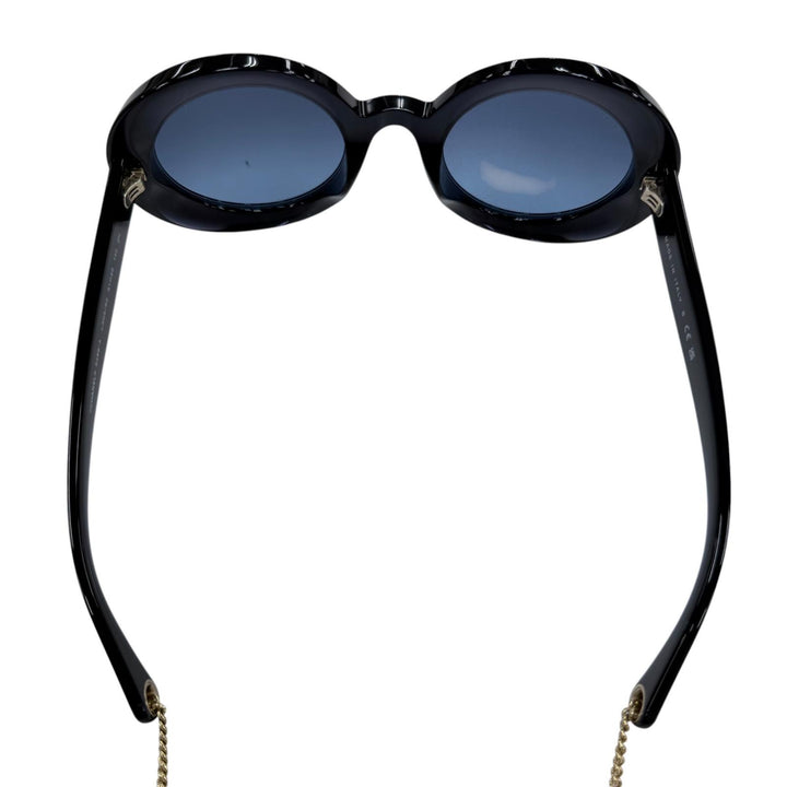 極美品☆CHANEL シャネル 5489 ココマーク ラウンドシェイプ サングラス パールチェーン付 ダークネイビー 51□25 140 デモレンズ 伊製