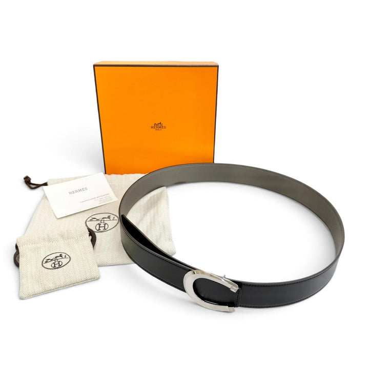 未使用品△HERMES エルメス ラック ヴォーエプソン ヴォー オデッセイ シルバー金具 リバーシブル レザー ベルト W刻印 2025年購入 箱付
