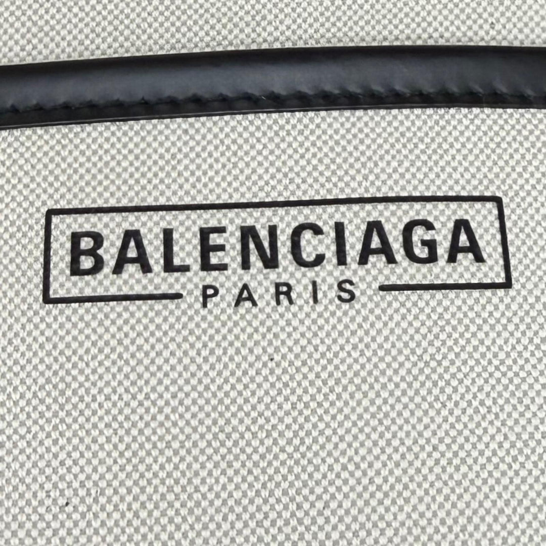 極美品★BALENCIAGA バレンシアガ 671402 ハードウェア レザー使い キャンバス 2WAY ハンドバッグ アイボリー ブラック 伊製 保存袋付き