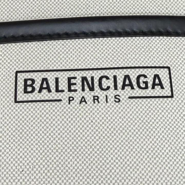 極美品★BALENCIAGA バレンシアガ 671402 ハードウェア レザー使い キャンバス 2WAY ハンドバッグ アイボリー ブラック 伊製 保存袋付き
