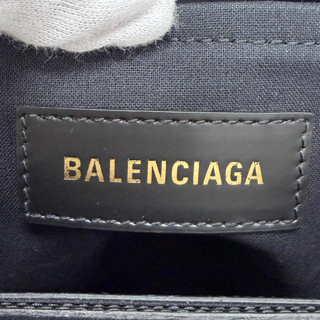 極美品★BALENCIAGA バレンシアガ 671402 ハードウェア レザー使い キャンバス 2WAY ハンドバッグ アイボリー ブラック 伊製 保存袋付き