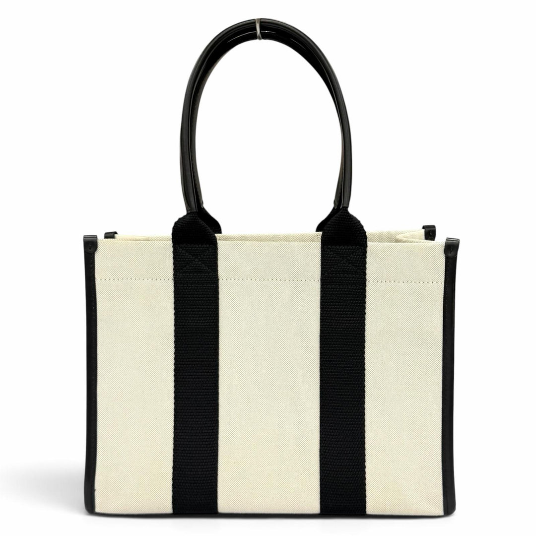 極美品★BALENCIAGA バレンシアガ 671402 ハードウェア レザー使い キャンバス 2WAY ハンドバッグ アイボリー ブラック 伊製 保存袋付き