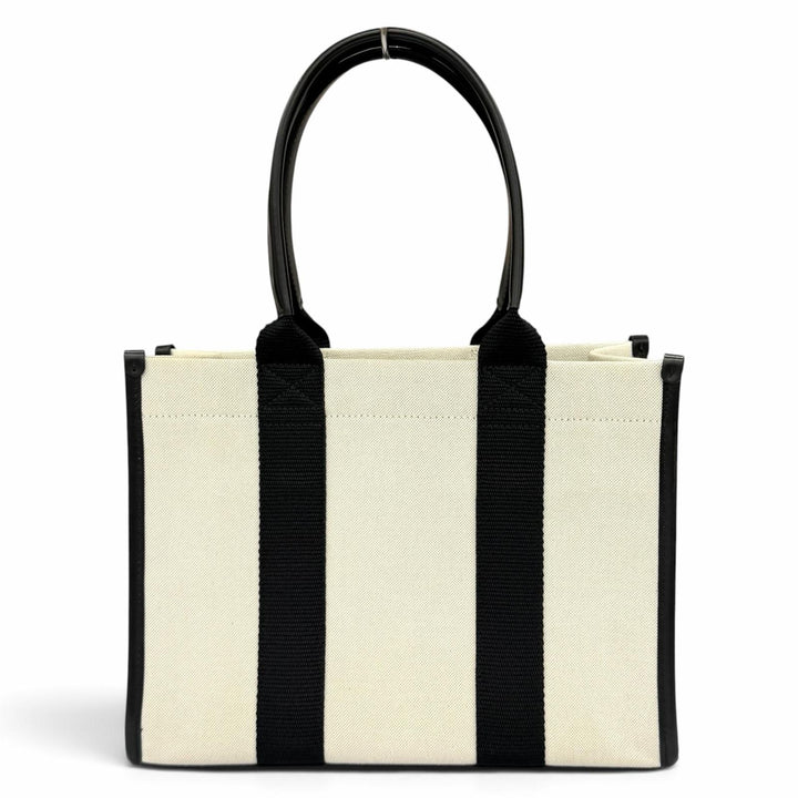 極美品★BALENCIAGA バレンシアガ 671402 ハードウェア レザー使い キャンバス 2WAY ハンドバッグ アイボリー ブラック 伊製 保存袋付き