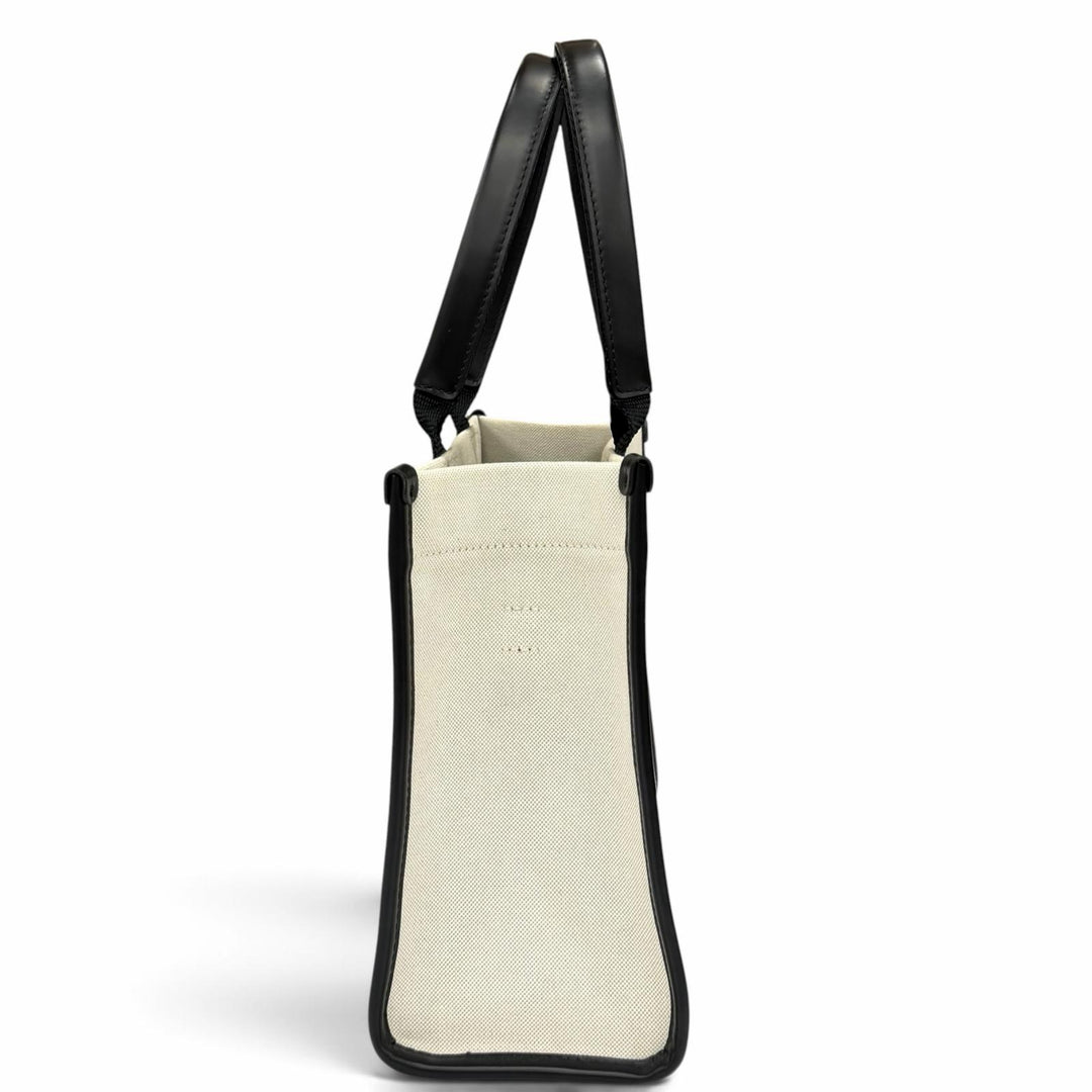 極美品★BALENCIAGA バレンシアガ 671402 ハードウェア レザー使い キャンバス 2WAY ハンドバッグ アイボリー ブラック 伊製 保存袋付き