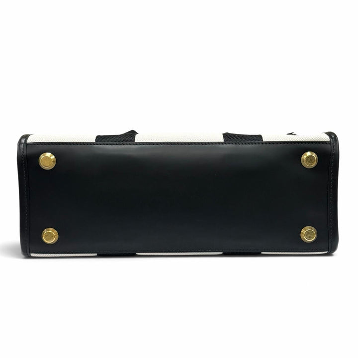 極美品★BALENCIAGA バレンシアガ 671402 ハードウェア レザー使い キャンバス 2WAY ハンドバッグ アイボリー ブラック 伊製 保存袋付き