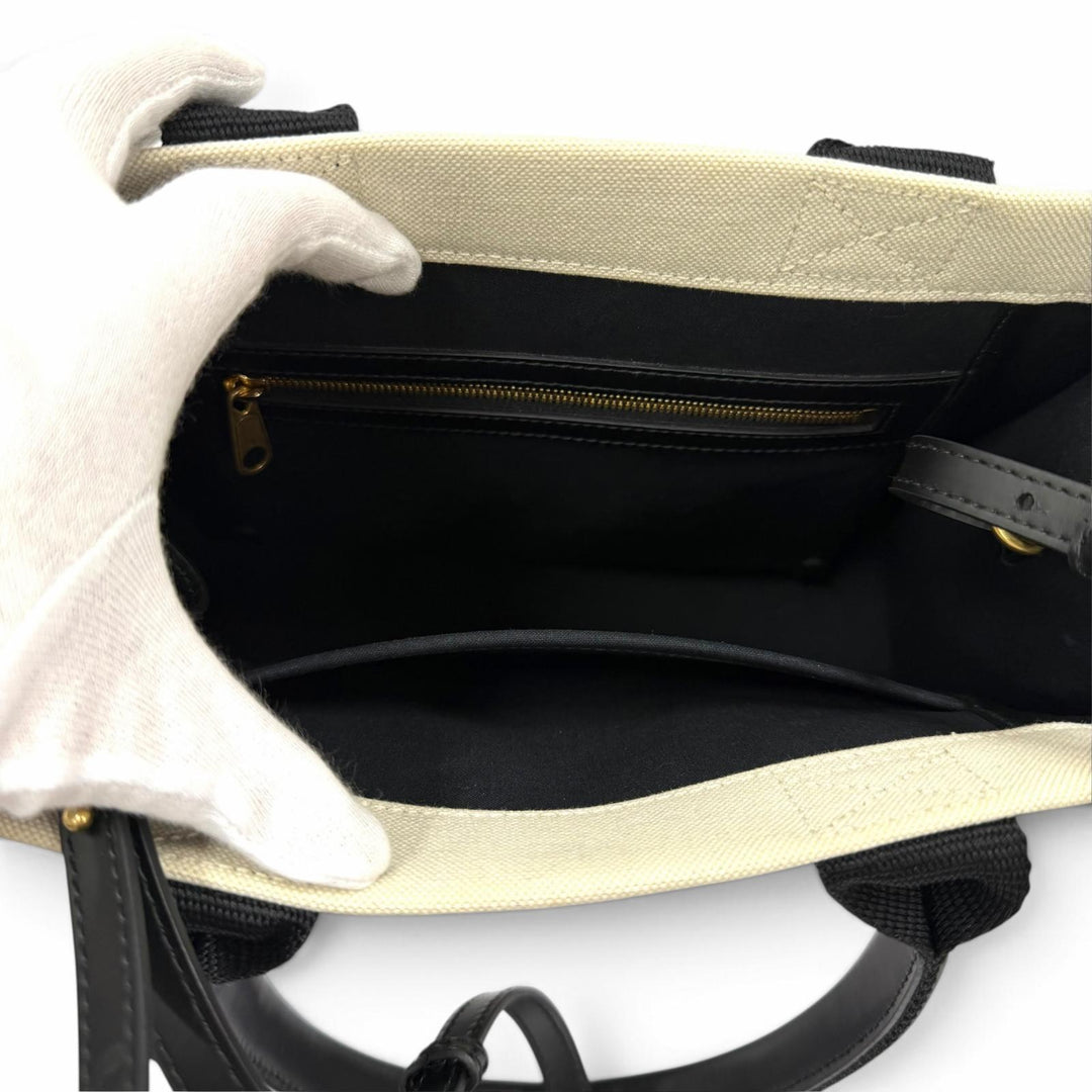 極美品★BALENCIAGA バレンシアガ 671402 ハードウェア レザー使い キャンバス 2WAY ハンドバッグ アイボリー ブラック 伊製 保存袋付き