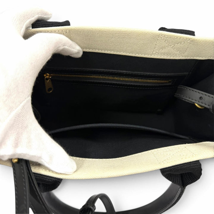 極美品★BALENCIAGA バレンシアガ 671402 ハードウェア レザー使い キャンバス 2WAY ハンドバッグ アイボリー ブラック 伊製 保存袋付き