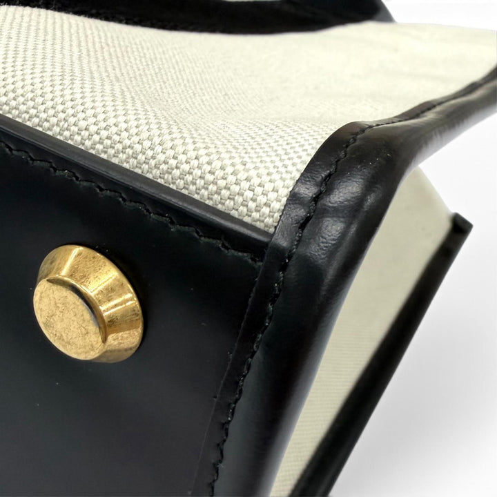 極美品★BALENCIAGA バレンシアガ 671402 ハードウェア レザー使い キャンバス 2WAY ハンドバッグ アイボリー ブラック 伊製 保存袋付き