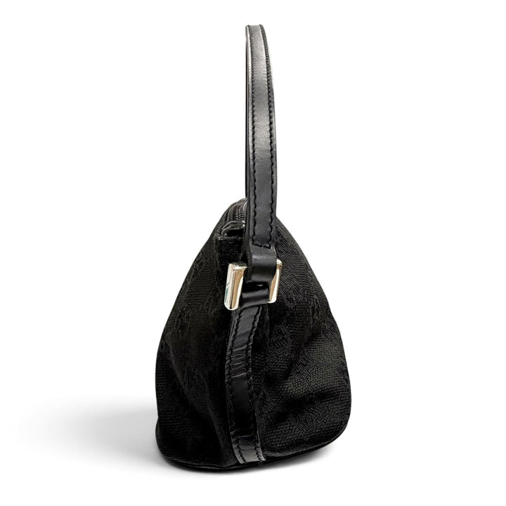 極美品△GUCCI グッチ ヴィンテージ 039.1103 GGキャンバス レザー ロゴプレート アクセサリー ポーチ ハンドバッグ ブラック イタリア製