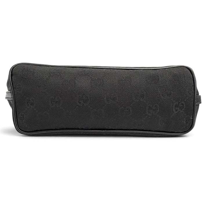極美品△GUCCI グッチ ヴィンテージ 039.1103 GGキャンバス レザー ロゴプレート アクセサリー ポーチ ハンドバッグ ブラック イタリア製