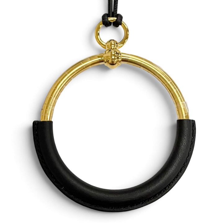 未使用品△HERMES エルメス ループグラン ゴールド金具 レザー使い ネックレス ペンダント アクセサリー ブラック フランス製 レディース