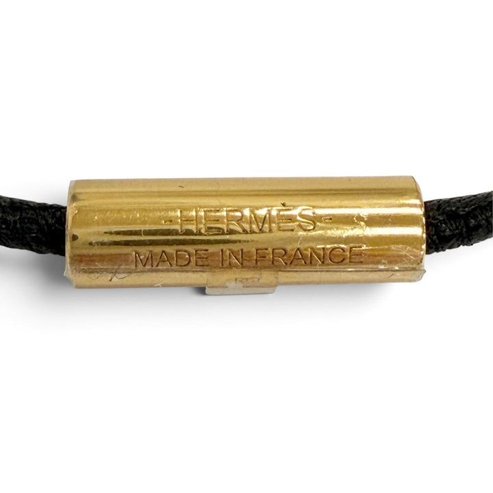 未使用品△HERMES エルメス ループグラン ゴールド金具 レザー使い ネックレス ペンダント アクセサリー ブラック フランス製 レディース