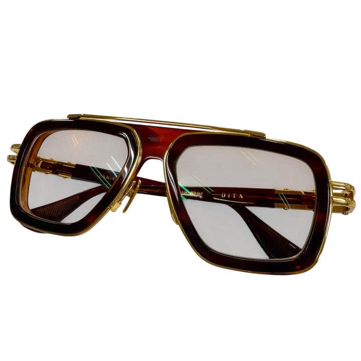 極美品▼DITA ディータ DTS403 LXN-EVO ツーブリッジ アイウェア サングラス ゴールド クリアブラウン 54□19-145 度入り 定価169400円