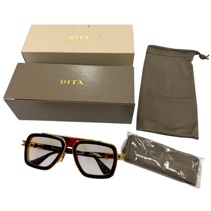 極美品▼DITA ディータ DTS403 LXN-EVO ツーブリッジ アイウェア サングラス ゴールド クリアブラウン 54□19-145 度入り 定価169400円