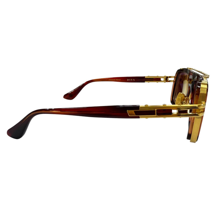 極美品▼DITA ディータ DTS403 LXN-EVO ツーブリッジ アイウェア サングラス ゴールド クリアブラウン 54□19-145 度入り 定価169400円