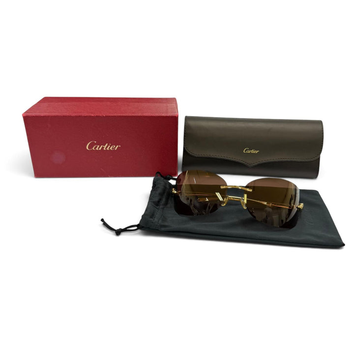 極美品☆Cartier カルティエ 5309825 パンテール リムレス ツーポイント サングラス ゴールド ブラウン デモレンズ 箱・保存袋付き