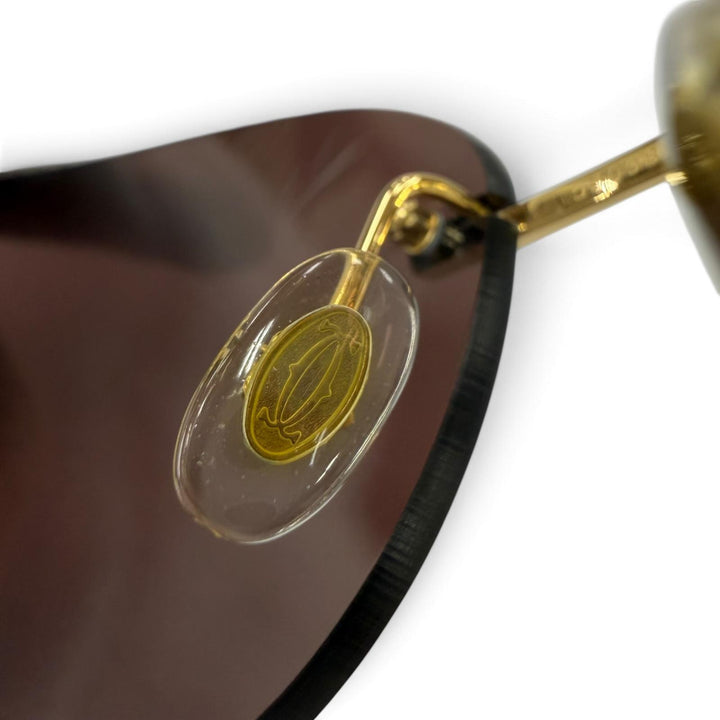 極美品☆Cartier カルティエ 5309825 パンテール リムレス ツーポイント サングラス ゴールド ブラウン デモレンズ 箱・保存袋付き