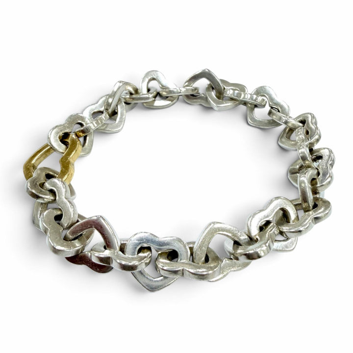 美品☆TIFFANY&amp;Co. ティファニー ヴィンテージ ハートリンク ブレスレット 925 750（YG）シルバー イエローゴールド 重量35.5g