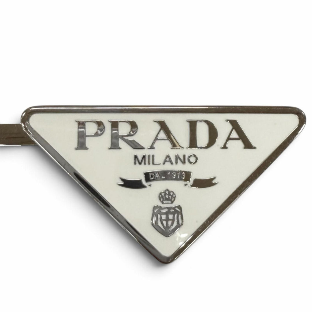 美品★PRADA プラダ 1IF051 メタル ヘアピン ホワイト 2点セット トライアングルロゴ ヘアピン イタリア製 レディース 箱・保存袋付き