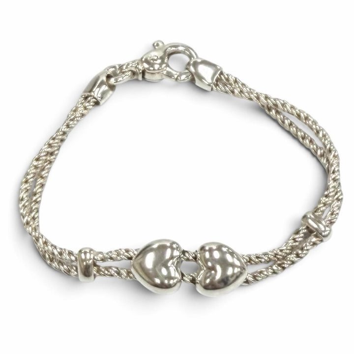 極美品★TIFFANY&amp;Co. ティファニー ヴィンテージ 925 ダブルハート ロープ ブレスレット シルバー イタリア製 重量18.6g レディース