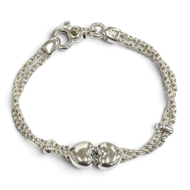 極美品★TIFFANY&amp;Co. ティファニー ヴィンテージ 925 ダブルハート ロープ ブレスレット シルバー イタリア製 重量18.6g レディース