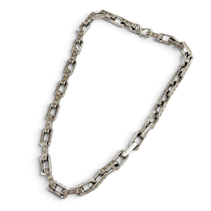 美品●LOUIS VUITTON ルイヴィトン 23年製 M00307 コリエ チェーン モノグラム ネックレス シルバー イタリア製 メンズ 箱・保存袋付き