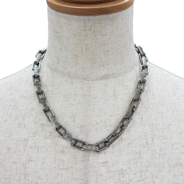 美品●LOUIS VUITTON ルイヴィトン 23年製 M00307 コリエ チェーン モノグラム ネックレス シルバー イタリア製 メンズ 箱・保存袋付き