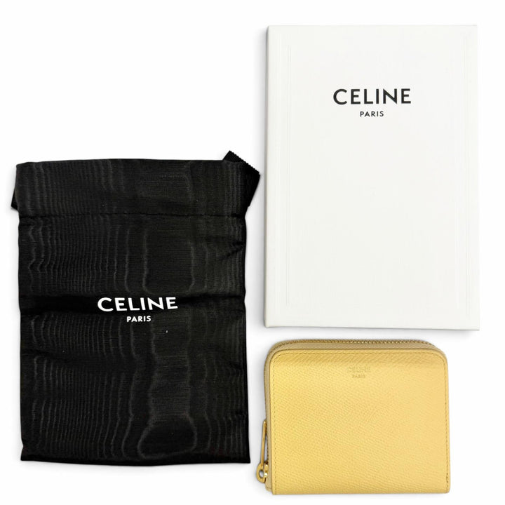 未使用△CELINE セリーヌ 10N993FVO スモールジップウォレット グレインドカーフスキン コンパクトウォレット スプリングイエロー 現行品