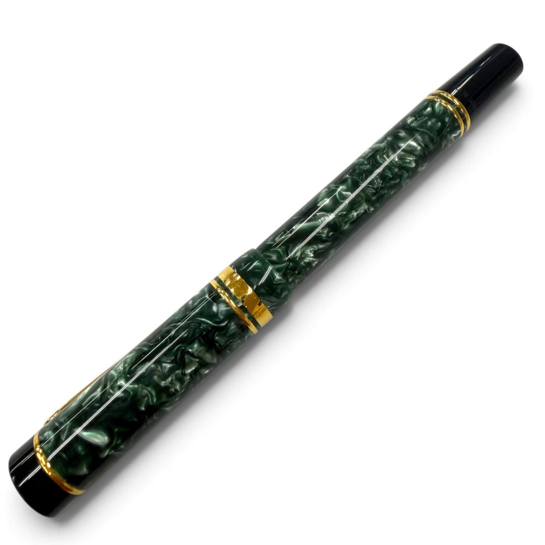 極美品▼PARKER パーカー デュオフォールド インターナショナル ペン先18K Fニブ 万年筆 マーブルグリーン ゴールド UK製 メンズ