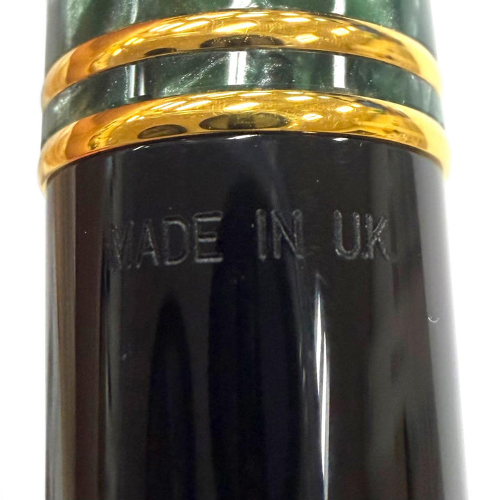 極美品▼PARKER パーカー デュオフォールド インターナショナル ペン先18K Fニブ 万年筆 マーブルグリーン ゴールド UK製 メンズ