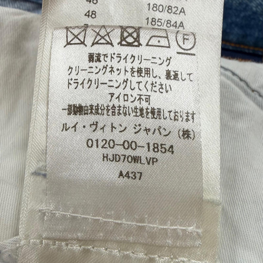 【ドンドン見直し】良品 ▼LOUIS VUITTON ルイヴィトン コットン レザーロゴパッチ デニムパンツ ブルー 32 イタリア製 正規品 メンズ