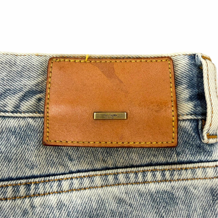 【ドンドン見直し】良品 ▼LOUIS VUITTON ルイヴィトン コットン レザーロゴパッチ デニムパンツ ブルー 32 イタリア製 正規品 メンズ
