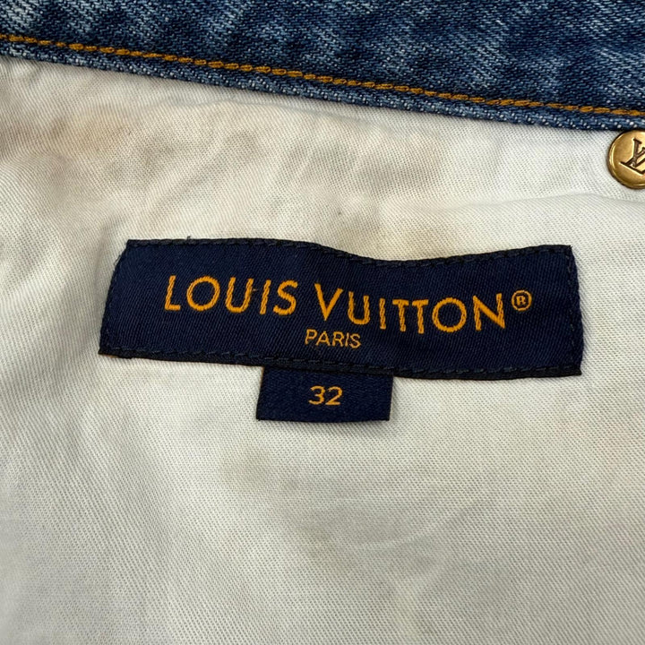 【ドンドン見直し】良品 ▼LOUIS VUITTON ルイヴィトン コットン レザーロゴパッチ デニムパンツ ブルー 32 イタリア製 正規品 メンズ
