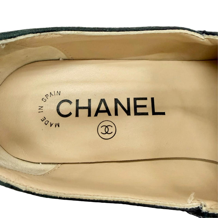 美品△CHANEL シャネル G34659 レザー ココマーク クラック エスパドリーユ ウエッジソール サンダル ブラック 37 スペイン製 レディース