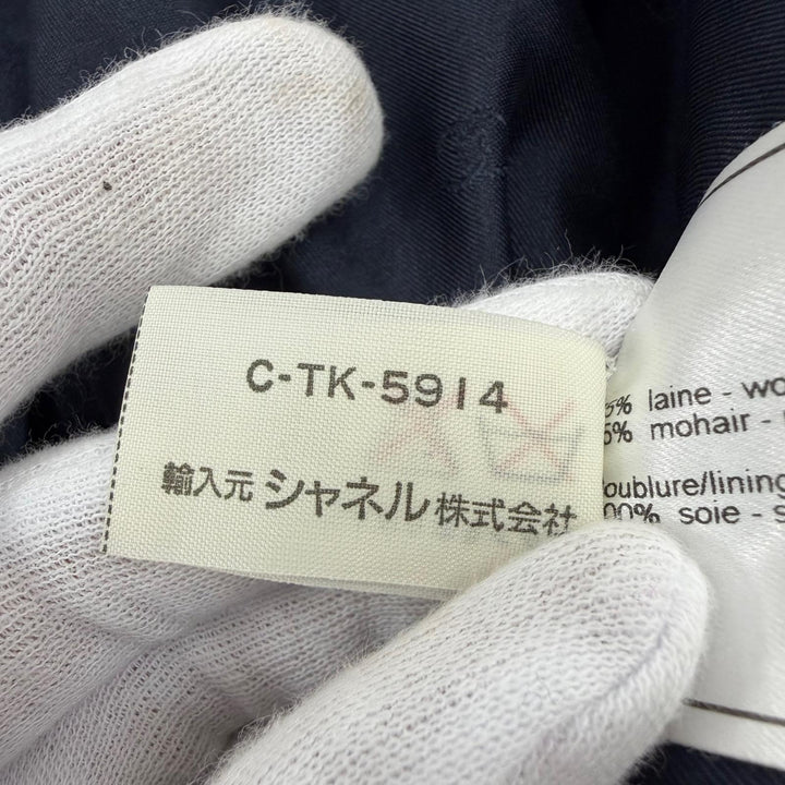 美品☆CHANEL シャネル 97A P09254 ウール モヘア ココマークボタン ツイード コート ネイビー 38 フランス製 正規品 レディース