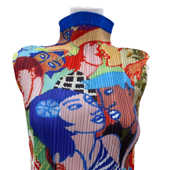 極美品☆PLEATS PLEASE プリーツプリーズ イッセイミヤケ PP12-JH221 Lamia Ziade グラフィティ ワンピース ブルー マルチ 4 正規品