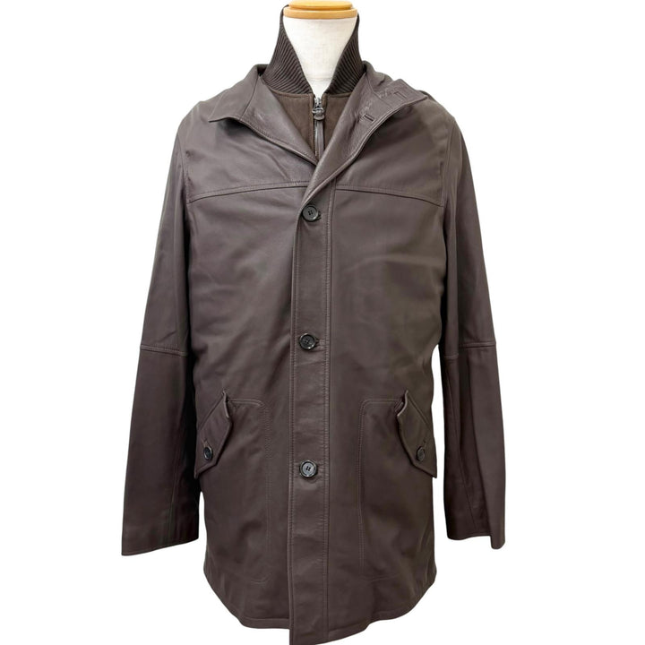 美品□Dunhill ダンヒル ムートンライナー付き スタンドカラー 3WAY ラムレザージャケット レザーコート ブラウン M 正規品 メンズ