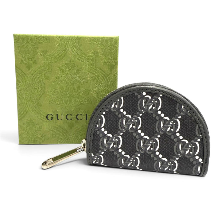 極美品△GUCCI グッチ 800144 GGシャドウ Air Pods Holder エアポッズケース イヤホンケース 半月型 ブラック系 シルバー金具 伊製 箱付