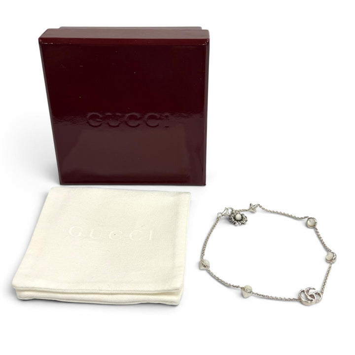 極美品★GUCCI グッチ 773229 ダブルG マザー オブ パール ブレスレット 925 カラーストーン ホワイト シルバー 重量5.6g 箱・保存袋付