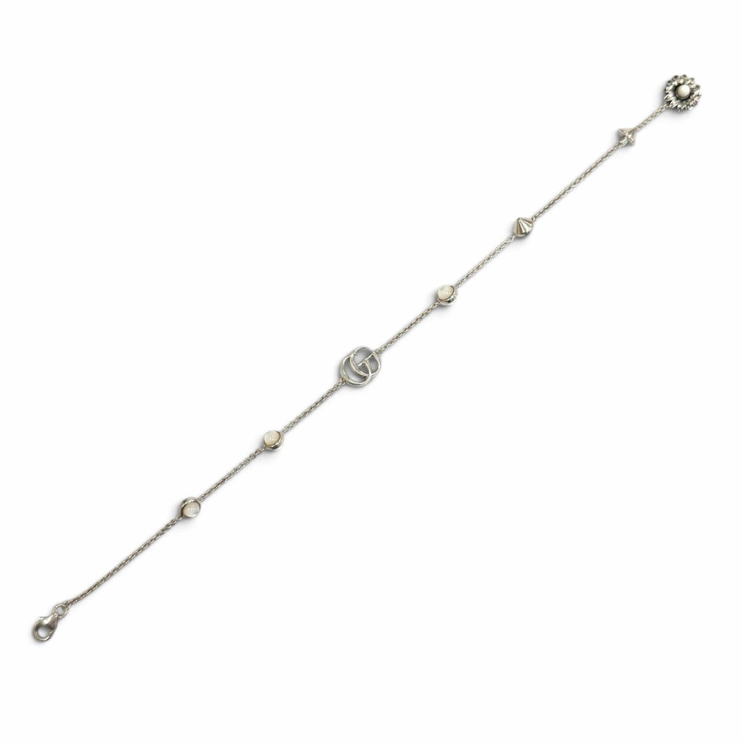 極美品★GUCCI グッチ 773229 ダブルG マザー オブ パール ブレスレット 925 カラーストーン ホワイト シルバー 重量5.6g 箱・保存袋付