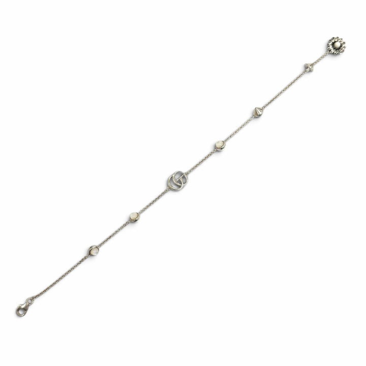 極美品★GUCCI グッチ 773229 ダブルG マザー オブ パール ブレスレット 925 カラーストーン ホワイト シルバー 重量5.6g 箱・保存袋付