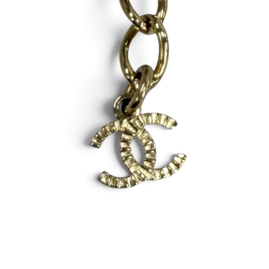美品★CHANEL シャネル I25B ABG287 ココマーク レザー使い スター クローバー チェーン ネックレス ゴールド ブラック イタリア製