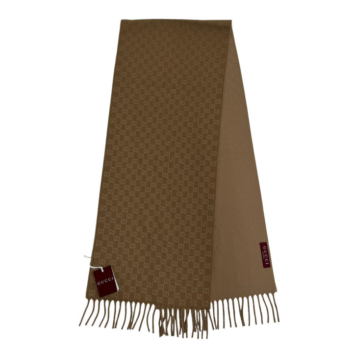 未使用品☆GUCCI グッチ 852038 ウール カシミヤ GG ジャカード ツートーン マフラー ベージュ 35×196cm 伊製 正規品 レディース メンズ