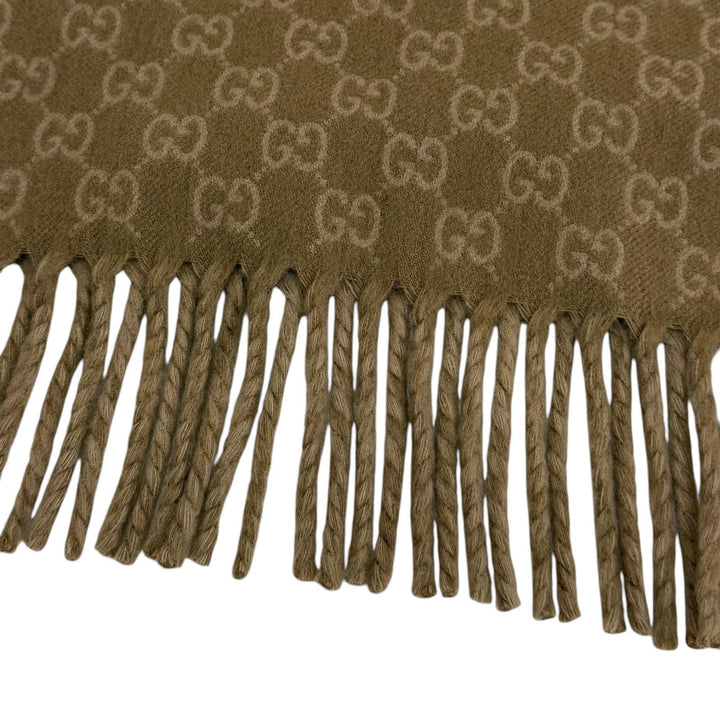 未使用品☆GUCCI グッチ 852038 ウール カシミヤ GG ジャカード ツートーン マフラー ベージュ 35×196cm 伊製 正規品 レディース メンズ