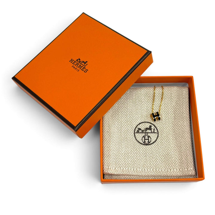 未使用品★HERMES エルメス 2026年製 ペンダント ミニ ポップH ネックレス ブラック ゴールド フランス製 レディース 箱・保存袋付