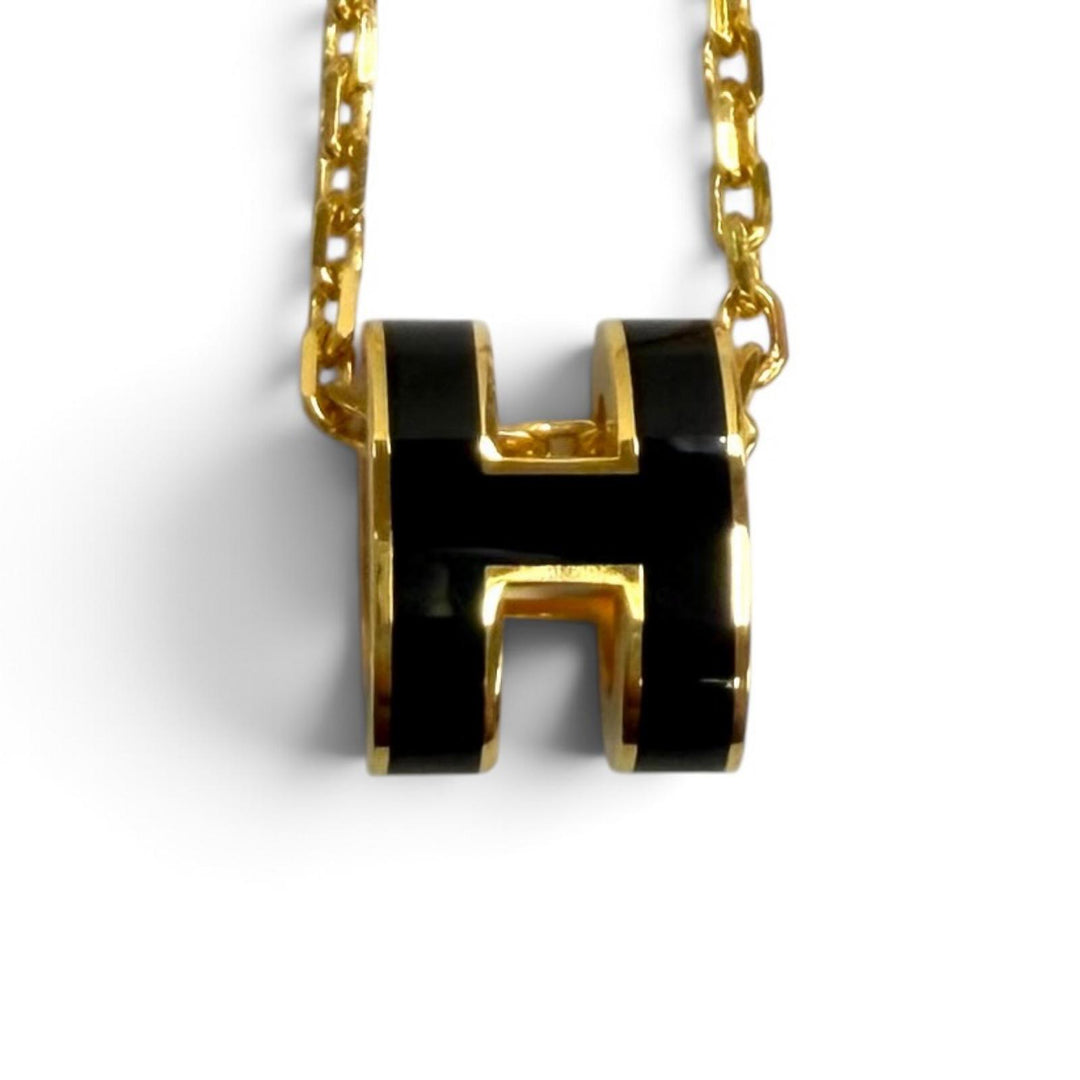 未使用品★HERMES エルメス 2026年製 ペンダント ミニ ポップH ネックレス ブラック ゴールド フランス製 レディース 箱・保存袋付