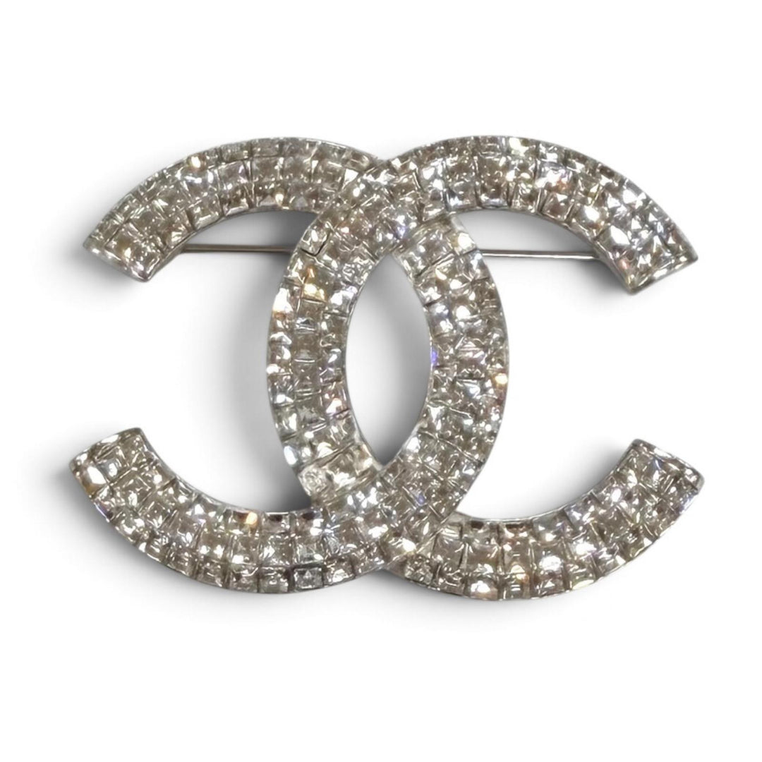 極美品★CHANEL シャネル B16S ココマーク ラインストーン アクセサリー ブローチ シルバー イタリア製 レディース