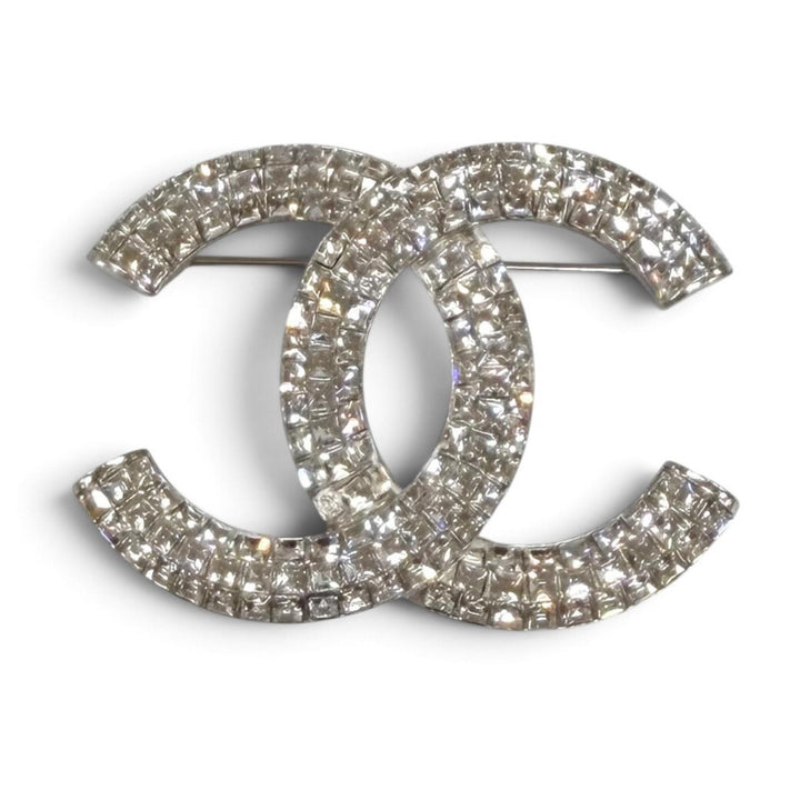 極美品★CHANEL シャネル B16S ココマーク ラインストーン アクセサリー ブローチ シルバー イタリア製 レディース